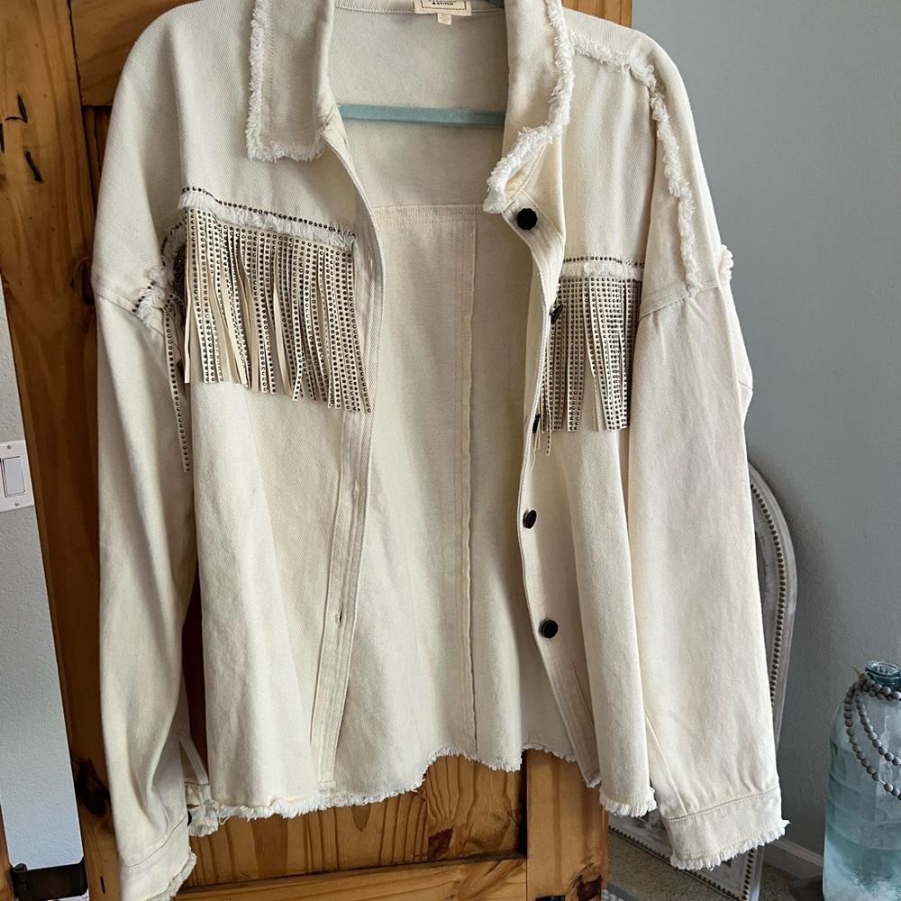 Cream Jean Jacket with Relaxed Silhouette